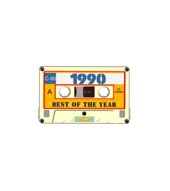 retro születésnapi audio kazetta, magnókazetta, best of the year 1990 minta fekete pólón