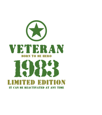 VETERAN, BORN TO BE HERO, SZÜLETÉSNAPI ÉVSZÁM FELIRATTAL 1983 minta fekete pólón
