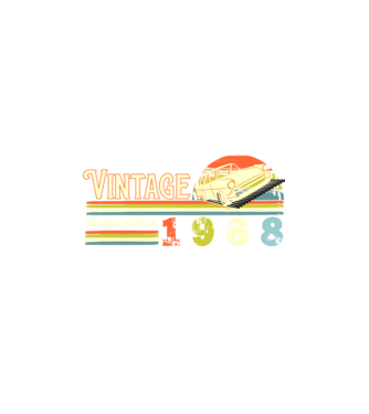 vintage, limited edidtion, retro születésnapi felirat, évszám veterán autóval, 1968 minta fekete pólón