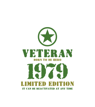 VETERAN, BORN TO BE HERO, SZÜLETÉSNAPI ÉVSZÁM FELIRATTAL 1979 minta fehér pólón