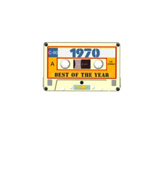retro születésnapi audio kazetta, magnókazetta, best of the year 1970 minta fekete pólón