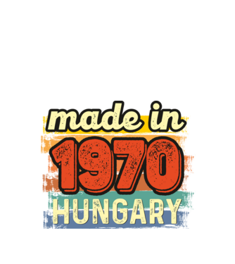 made in hungary felirat, retro évszám, grunge stílus, 1970 minta fekete pólón