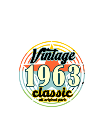 vintage classic, all original parts, csillag, grunge stílusú évszám, 1963, születésnap minta fekete pólón