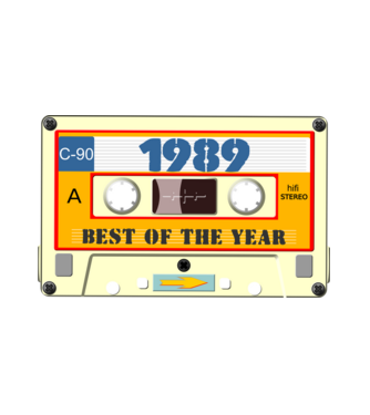 retro születésnapi audio kazetta, magnókazetta, best of the year 1989 minta fehér pólón