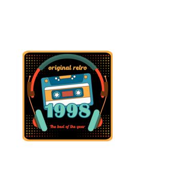 original retro audió kazetta, füles, régi magnókazetta évszámmal. 1998 minta világos rózsaszín pólón
