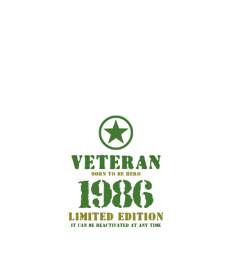 VETERAN, BORN TO BE HERO, SZÜLETÉSNAPI ÉVSZÁM FELIRATTAL 1986 minta fehér pólón