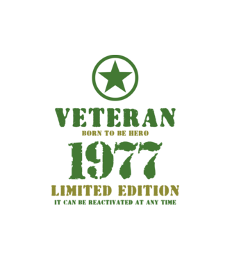 VETERAN, BORN TO BE HERO, SZÜLETÉSNAPI ÉVSZÁM FELIRATTAL 1977 minta fehér pólón