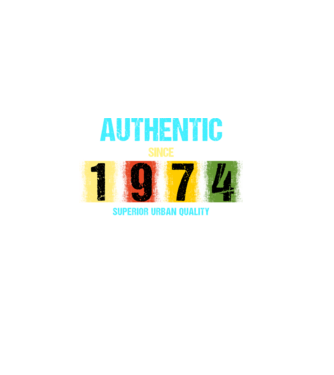 AUTHENTIC SINCE 1974, SUPERIOR URBAN QUALITY, 1974-BEN SZÜLETETT minta fekete pólón