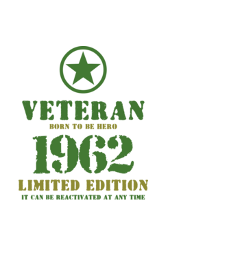 VETERAN, BORN TO BE HERO, SZÜLETÉSNAPI ÉVSZÁM FELIRATTAL 1962 minta fekete pólón