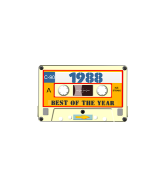retro születésnapi audio kazetta, magnókazetta, best of the year 1988 minta fekete pólón