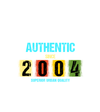 AUTHENTIC SINCE 2004, SUPERIOR URBAN QUALITY, 2004-BEN SZÜLETETT minta fekete pólón