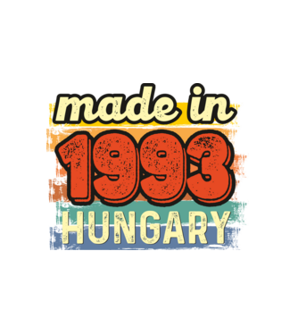 made in hungary felirat, retro évszám, grunge stílus, 1993 minta fehér pólón