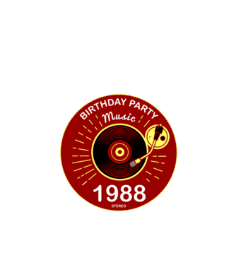 BIRTHDAY PARTY MUSIC, BAKELIT LEMEZJÁTSZÓ 1988 STEREO minta fekete pólón