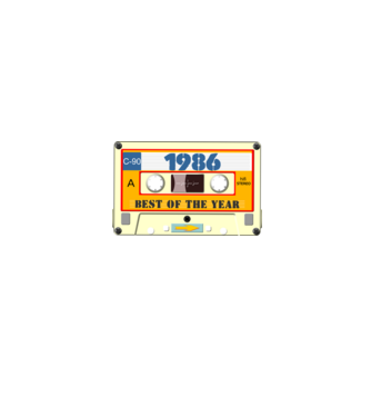 retro születésnapi audio kazetta, magnókazetta, best of the year 1986 minta homokszín pólón
