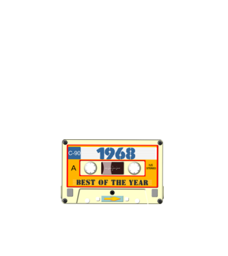 retro születésnapi audio kazetta, magnókazetta, best of the year 1968 minta fehér pólón