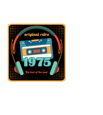 original retro audió kazetta, füles, régi magnókazetta évszámmal. 1975 minta fehér pólón