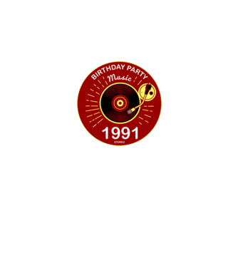 BIRTHDAY PARTY MUSIC, BAKELIT LEMEZJÁTSZÓ 1991 STEREO minta fekete pólón