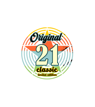 original classic, limited edition, születésnapi embléma, 21 éves minta fehér pólón