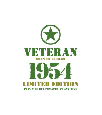 VETERAN, BORN TO BE HERO, SZÜLETÉSNAPI ÉVSZÁM FELIRATTAL 1954 minta fekete pólón