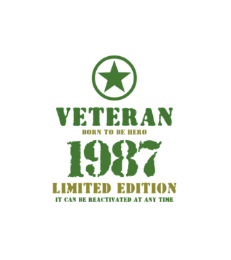 VETERAN, BORN TO BE HERO, SZÜLETÉSNAPI ÉVSZÁM FELIRATTAL 1987 minta fehér pólón