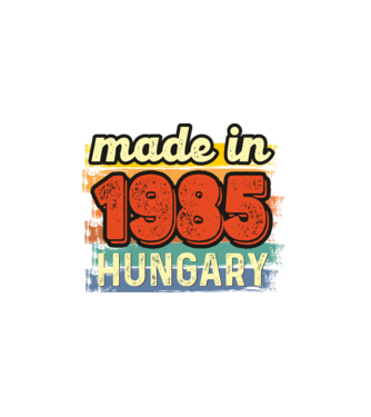 made in hungary felirat, retro évszám, grunge stílus, 1985 minta fehér pólón