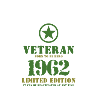 VETERAN, BORN TO BE HERO, SZÜLETÉSNAPI ÉVSZÁM FELIRATTAL 1962 minta fekete pólón