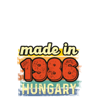 made in hungary felirat, retro évszám, grunge stílus, 1986 minta fekete pólón
