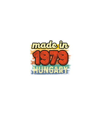 made in hungary felirat, retro évszám, grunge stílus, 1979 minta homokszín pólón