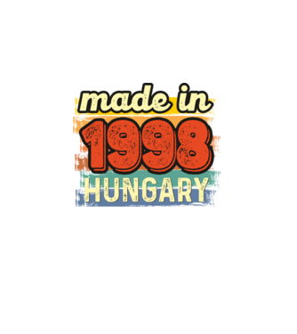made in hungary felirat, retro évszám, grunge stílus, 1998 minta fekete pólón