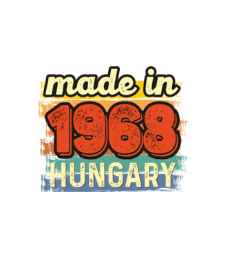made in hungary felirat, retro évszám, grunge stílus, 1968 minta fehér pólón
