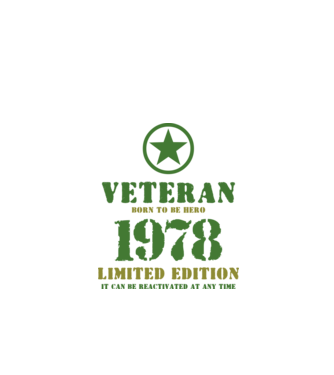 VETERAN, BORN TO BE HERO, SZÜLETÉSNAPI ÉVSZÁM FELIRATTAL 1978 minta fekete pólón