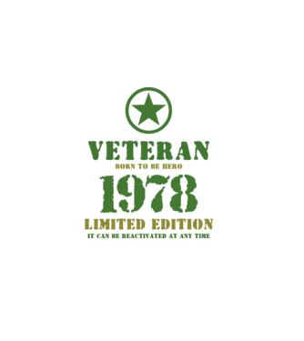 VETERAN, BORN TO BE HERO, SZÜLETÉSNAPI ÉVSZÁM FELIRATTAL 1978 minta fekete pólón