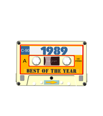 retro születésnapi audio kazetta, magnókazetta, best of the year 1989 minta fehér pólón