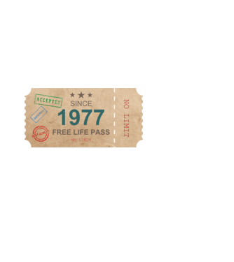 FREE LIFE PASS, INGYENES ÉLETJEGY, SZÜLINAPOS BELÉPŐJEGY, SZÜLETETT 1977 minta fekete pólón