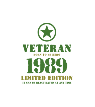 VETERAN, BORN TO BE HERO, SZÜLETÉSNAPI ÉVSZÁM FELIRATTAL 1989 minta fehér pólón