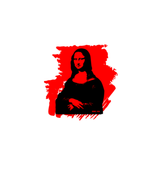 mona lisa, grunge, graffiti portré piros minta fekete pólón