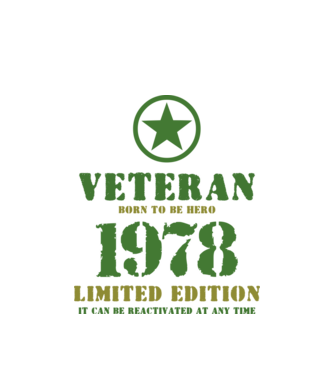 VETERAN, BORN TO BE HERO, SZÜLETÉSNAPI ÉVSZÁM FELIRATTAL 1978 minta fehér pólón