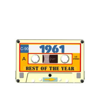 retro születésnapi audio kazetta, magnókazetta, best of the year 1961 minta fehér pólón