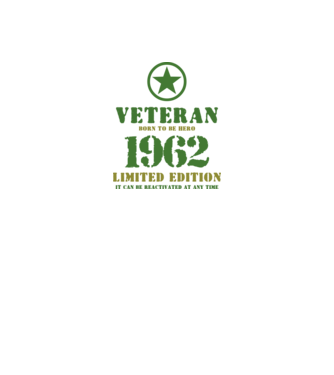 VETERAN, BORN TO BE HERO, SZÜLETÉSNAPI ÉVSZÁM FELIRATTAL 1962 minta fekete pólón