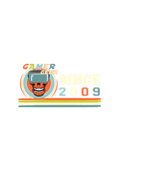 gamer geek since 2009, kocka, játékos, születésnap minta fehér pólón