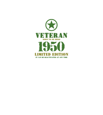 VETERAN, BORN TO BE HERO, SZÜLETÉSNAPI ÉVSZÁM FELIRATTAL 1950 minta fekete pólón