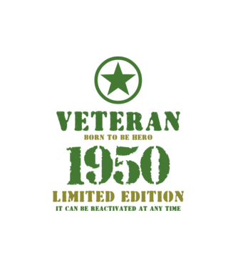 VETERAN, BORN TO BE HERO, SZÜLETÉSNAPI ÉVSZÁM FELIRATTAL 1950 minta fehér pólón