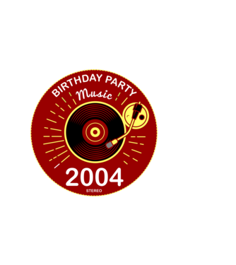 BIRTHDAY PARTY MUSIC, BAKELIT LEMEZJÁTSZÓ 2004 STEREO minta sötétkék pólón