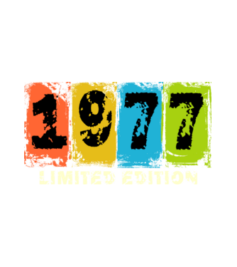 grunge évszám, limited edition felirattal, születésnapi dátum, 1977 minta fehér pólón