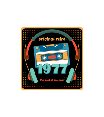 original retro audió kazetta, füles, régi magnókazetta évszámmal. 1977 minta homokszín pólón