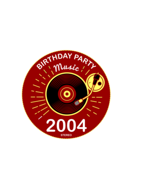 BIRTHDAY PARTY MUSIC, BAKELIT LEMEZJÁTSZÓ 2004 STEREO minta sötétkék pólón