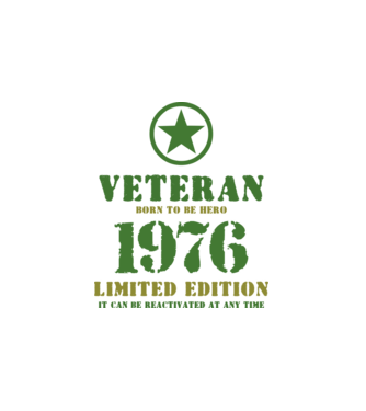 VETERAN, BORN TO BE HERO, SZÜLETÉSNAPI ÉVSZÁM FELIRATTAL 1976 minta fehér pólón