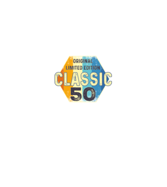 original classic limited edition embléma 50 éves születésnapra minta királykék pólón