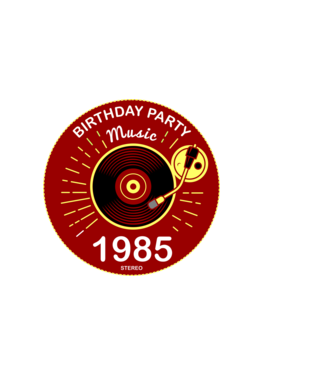 BIRTHDAY PARTY MUSIC, BAKELIT LEMEZJÁTSZÓ 1985 STEREO minta fekete pólón