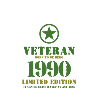 VETERAN, BORN TO BE HERO, SZÜLETÉSNAPI ÉVSZÁM FELIRATTAL 1990 minta fehér pólón